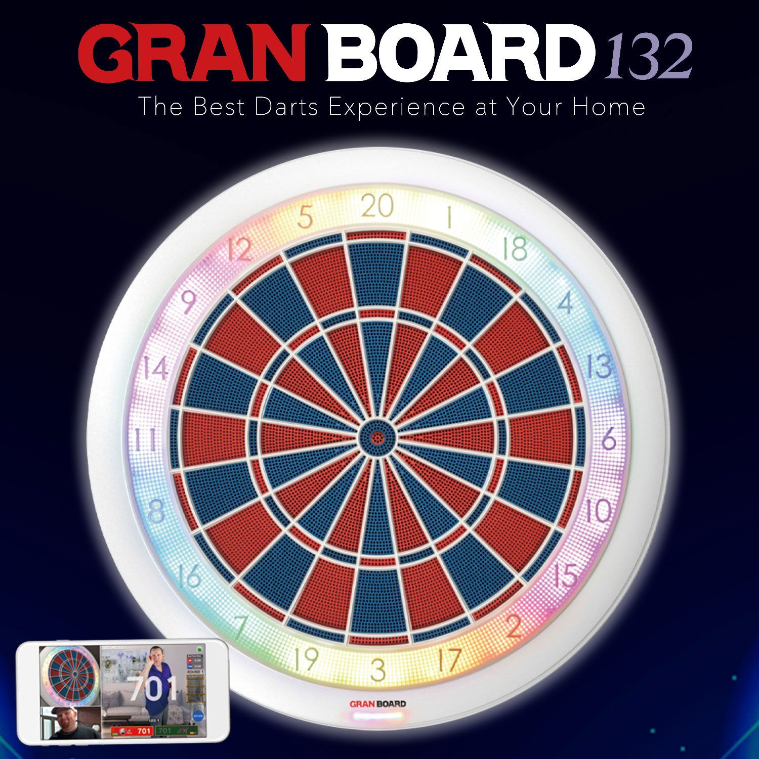 GranBoard132 Smartboard mit LED-Effektlicht und 2-Loch Segmenten f?r Android / iOS App