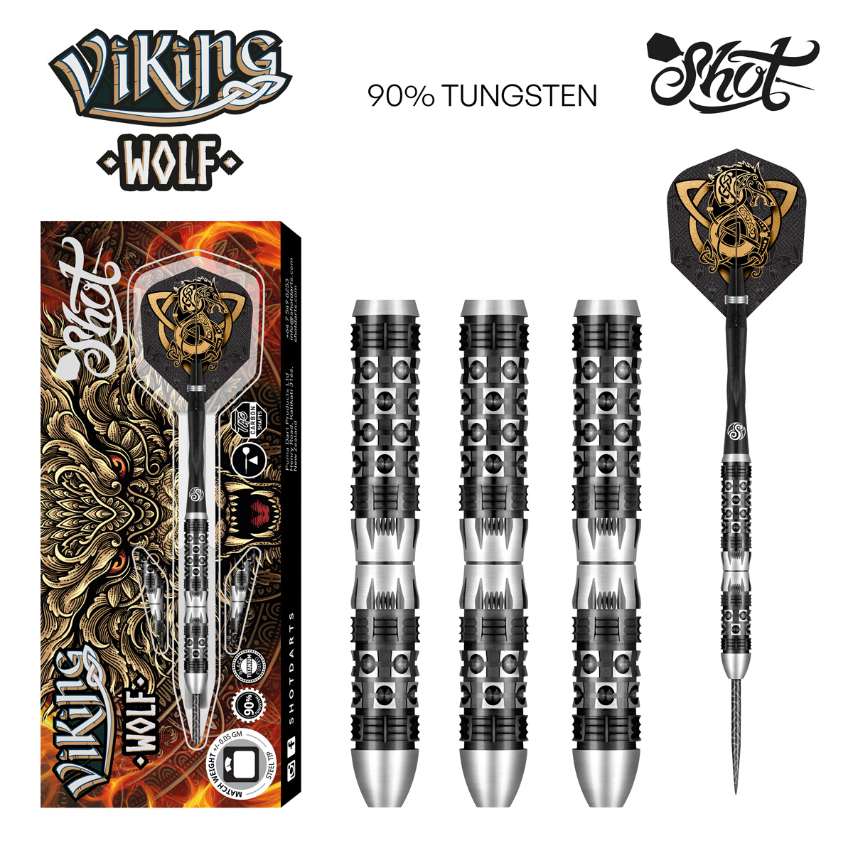 Shot Viking Wolf Darts Steeldarts 90% Tungsten 23g