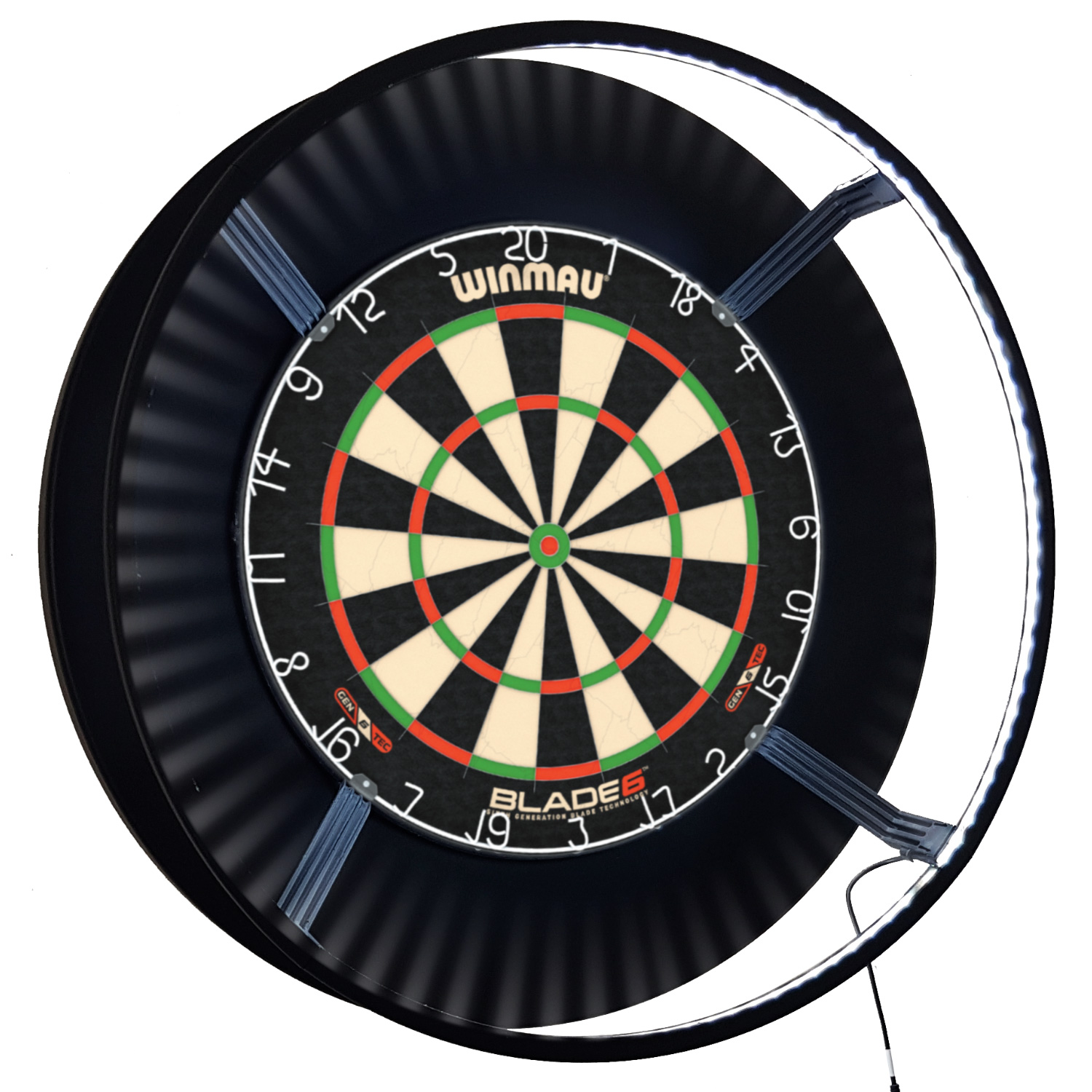 Winmau Blade 6 Set mit DARTS Sport Edition Surround schwarz und Target Corona Lichtring